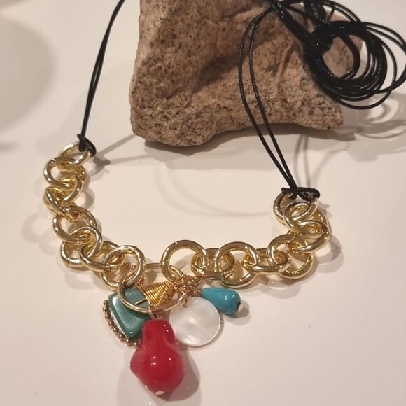 New ZARA Mixed Stone And Charm Cord Necklace Adjustable - Picture 6 of 9